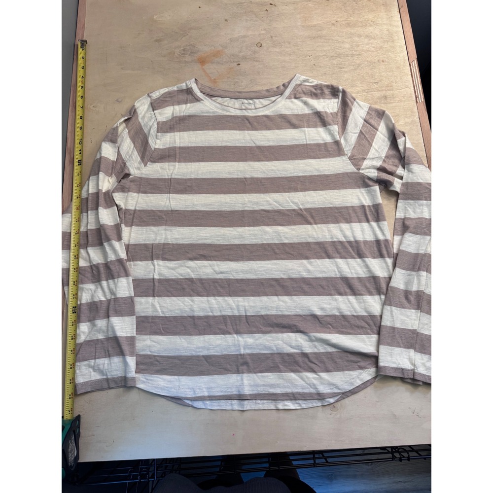 Sonoma Goods For Life Striped Long Sleeve Everyday Tee XXL Taupe White Slub Knit